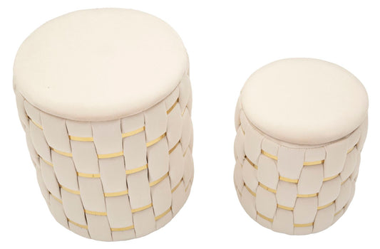 Opbergpoef Shanty Crème Set 2 Stuks