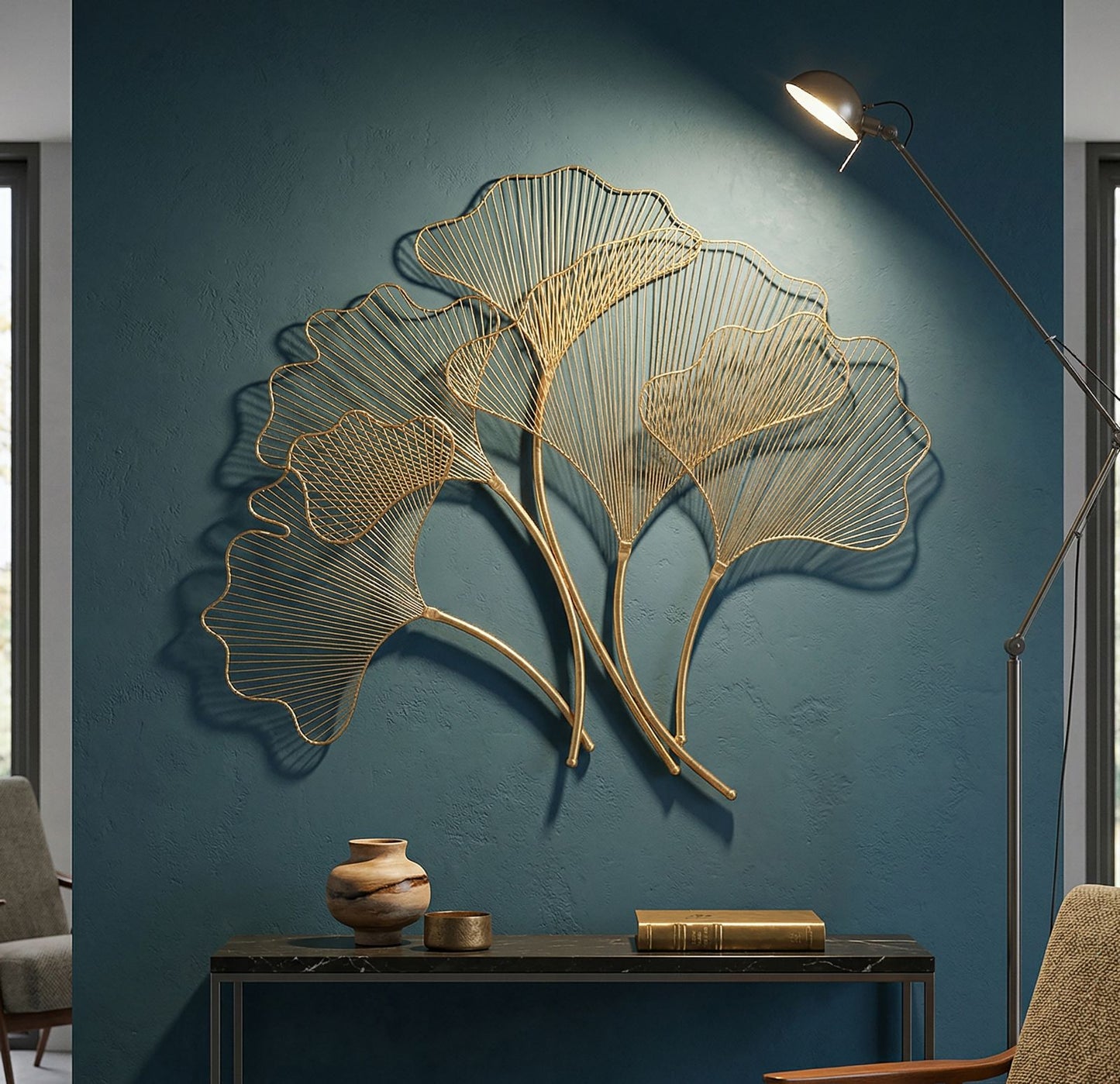 Ijzeren Wandpaneel Bladeren Glam Goud 68x79x5 cm