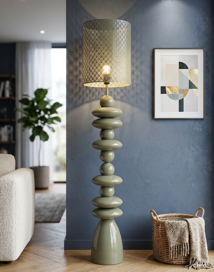 Metalen Vloerlamp Met Gesneden Lampenkap Groen 160x33x33 cm