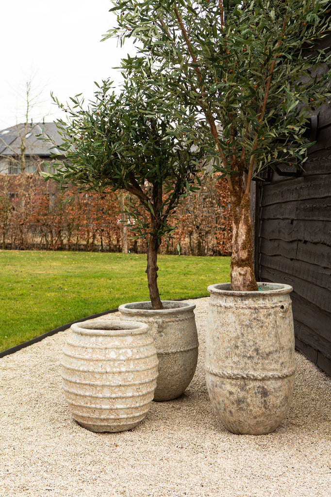 Tony Grey grote keramische pot rond laag