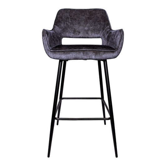Fallon Velvet Anthracite Bar Stool Black Metal Leg (set of 2)