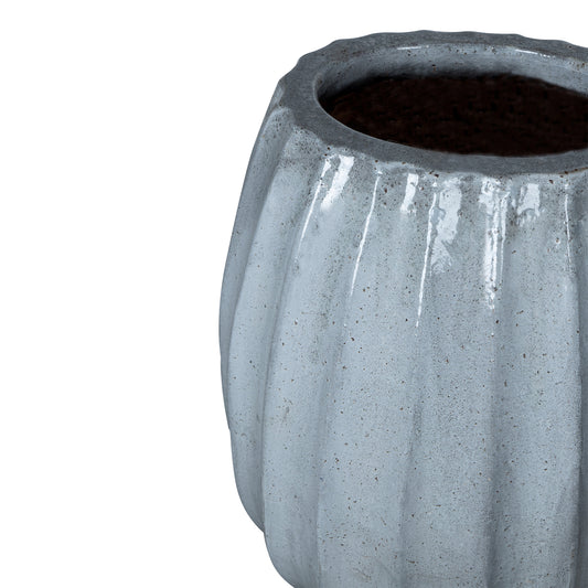 Lionne White Ceramic Pot Ribbed Bulb Round L