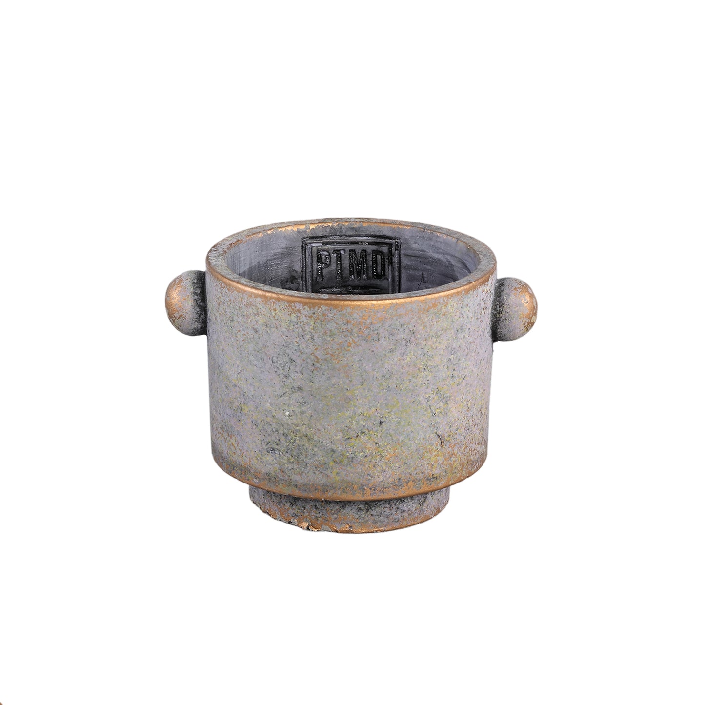 Burly Grey Cement Pot Rond Gouden Rand Met Oren XS - Set van 12 8x11x9 cm