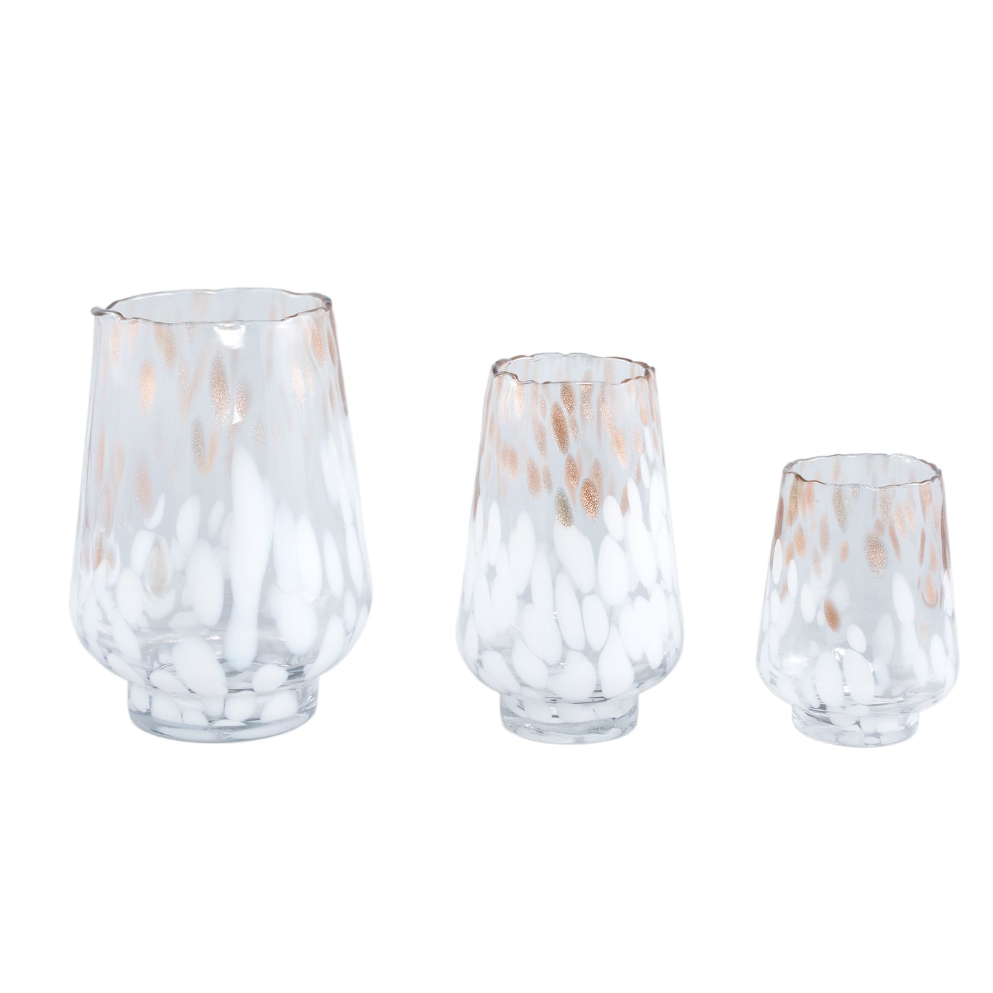 Angelina White Gouden Stippen Glazen Windlicht Rond Set van 4 - 4 Sets 26x19x19 cm