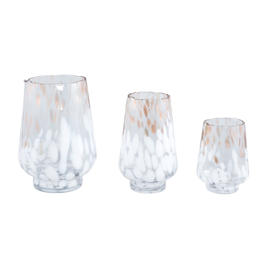 Angelina White Gouden Stippen Glazen Windlicht Rond Set van 4 - 4 Sets 26x19x19 cm