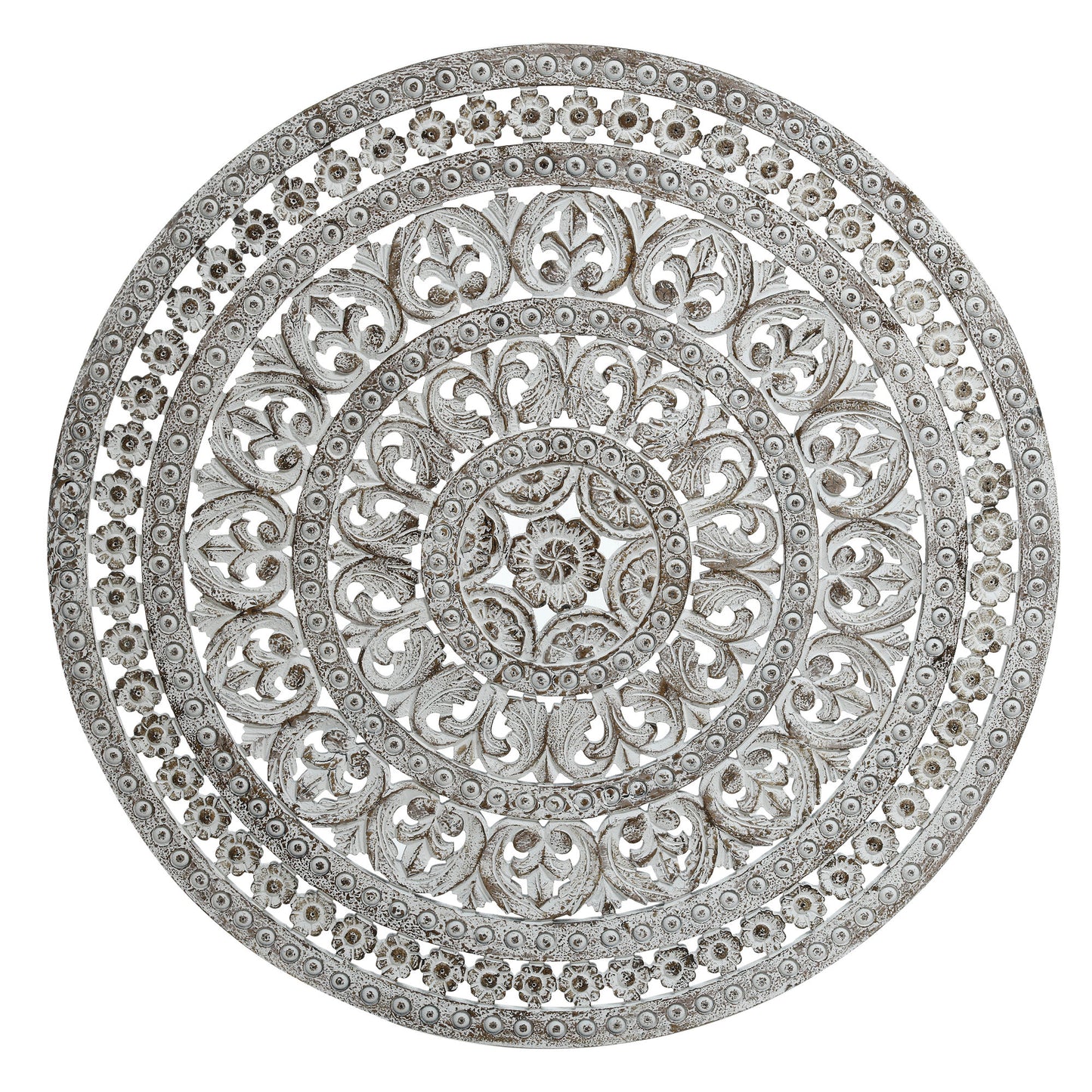 Jazzlyn White Antique MDF Wall Panel Round Carved
