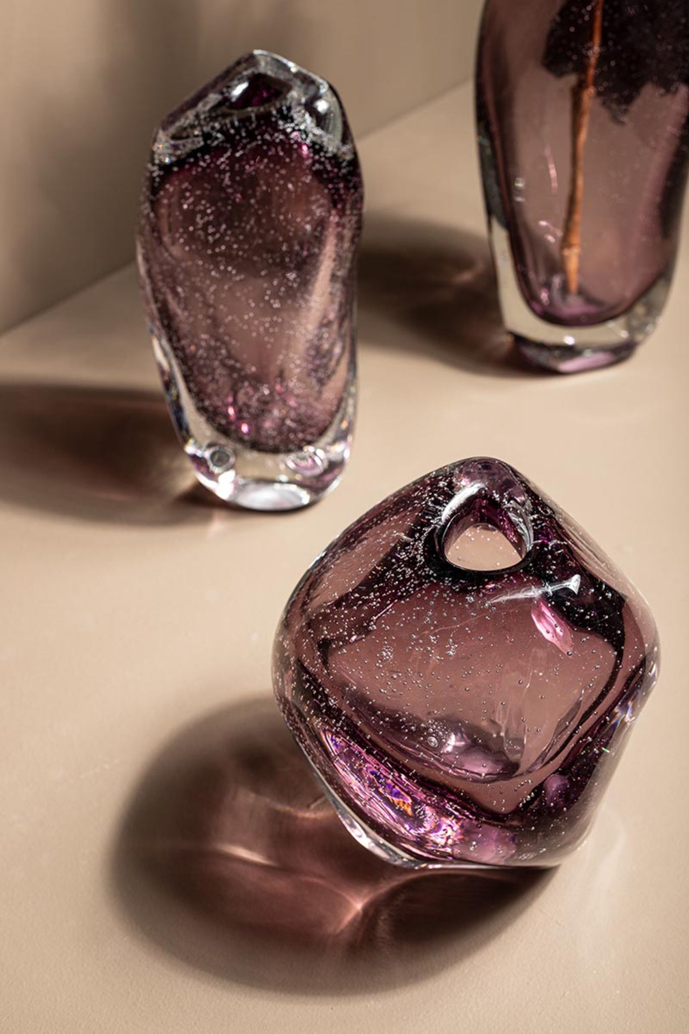 Bryce Purple Thick Angular Glass Vase Wide Low