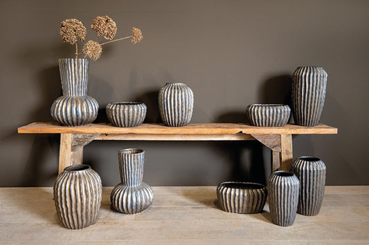Bodi Bronze Ceramic Pot Round High Ribbed S