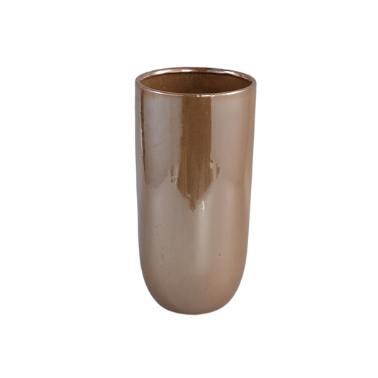 Rhida Bruine Glanzende Keramische Pot Rond M - Set van 2 - 2 Sets 35x17x17 cm