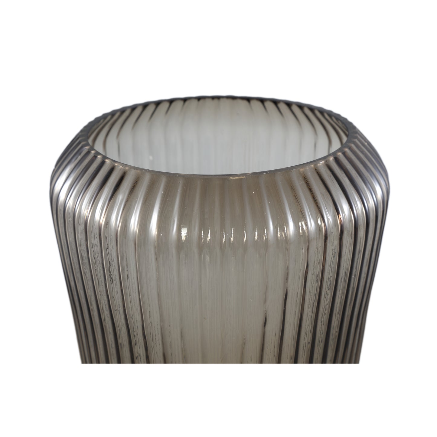 Joyca Bruine Glazen Vaas Geribbeld Rond L – Set van 2 - 2 Sets 26x18x18 cm