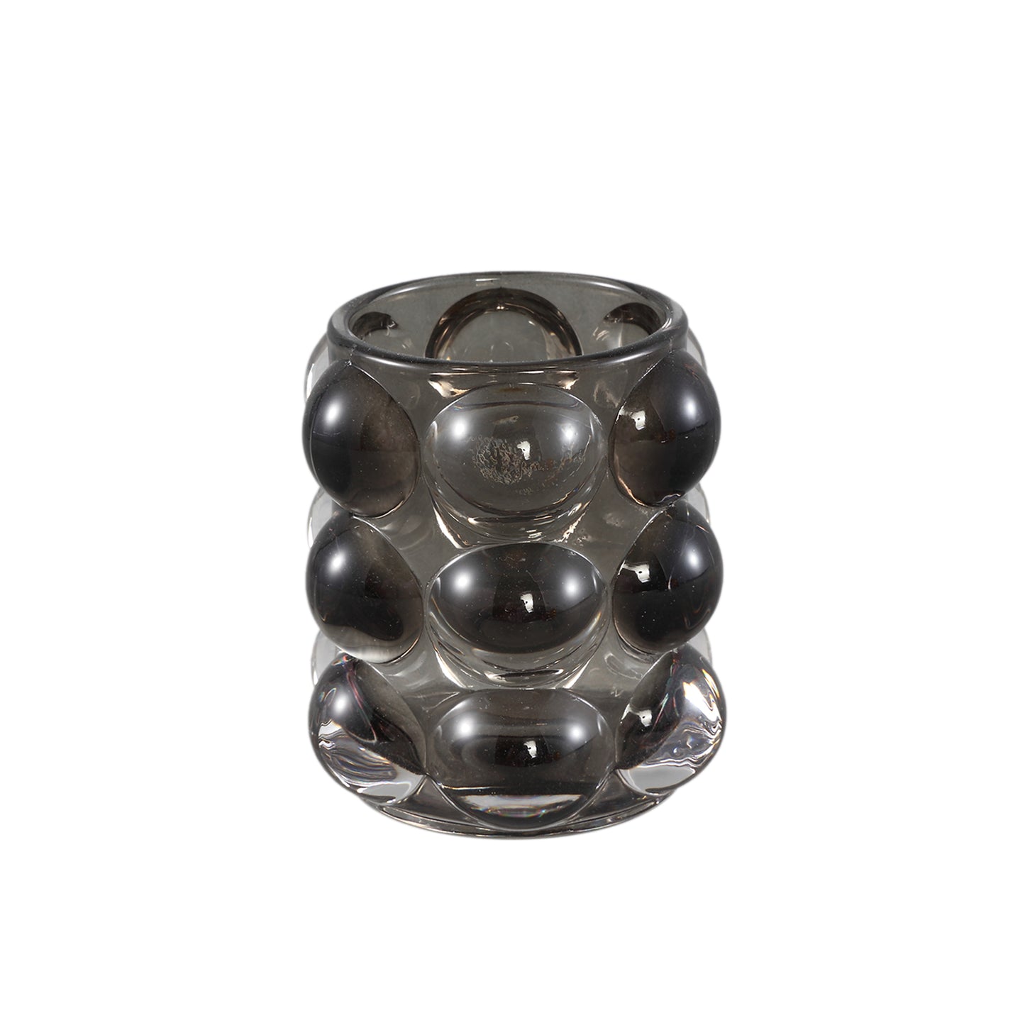 Lonnie Zwart Glazen Theelichthouder Rond Met Cirkels Set Van 6 - 6 Sets 9x8x8 cm