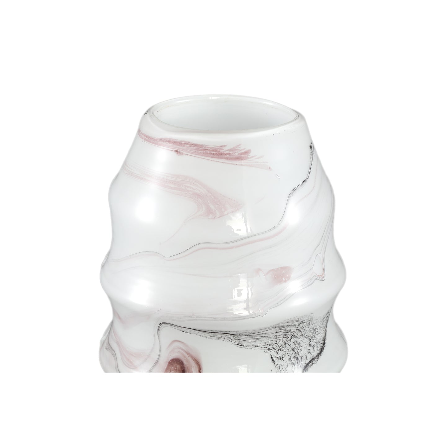 Tiffney Witte Glazen Vaas Met Zwart En Roze Marmer 42.5x18x18 cm
