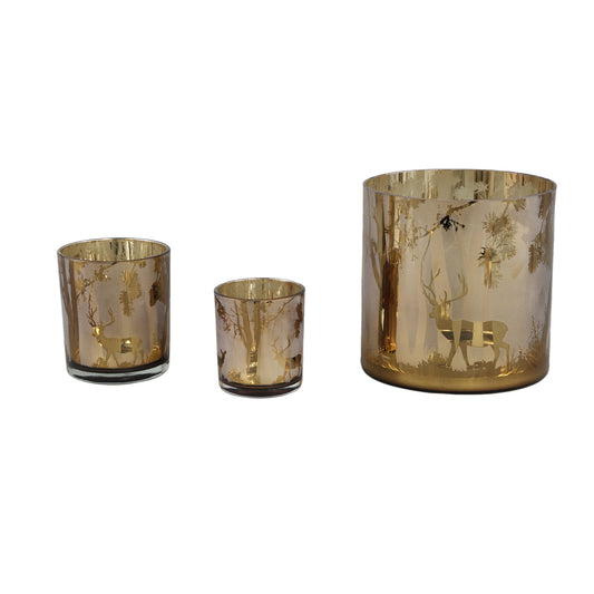 Imadiya Brown Glass Stormlight Gold Rim Reindeer