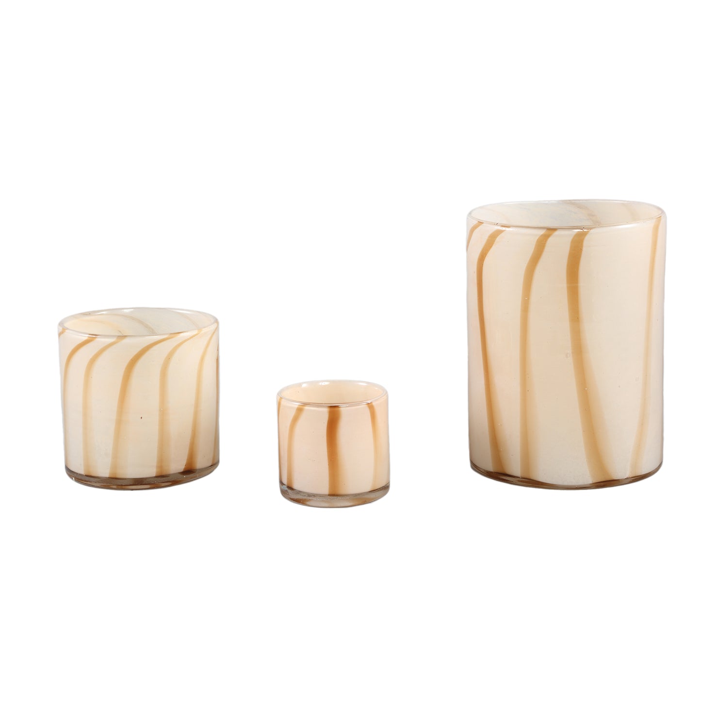 Vincy Crème Glazen Windlicht Rond Strepen Set van 4 12x12x12 cm