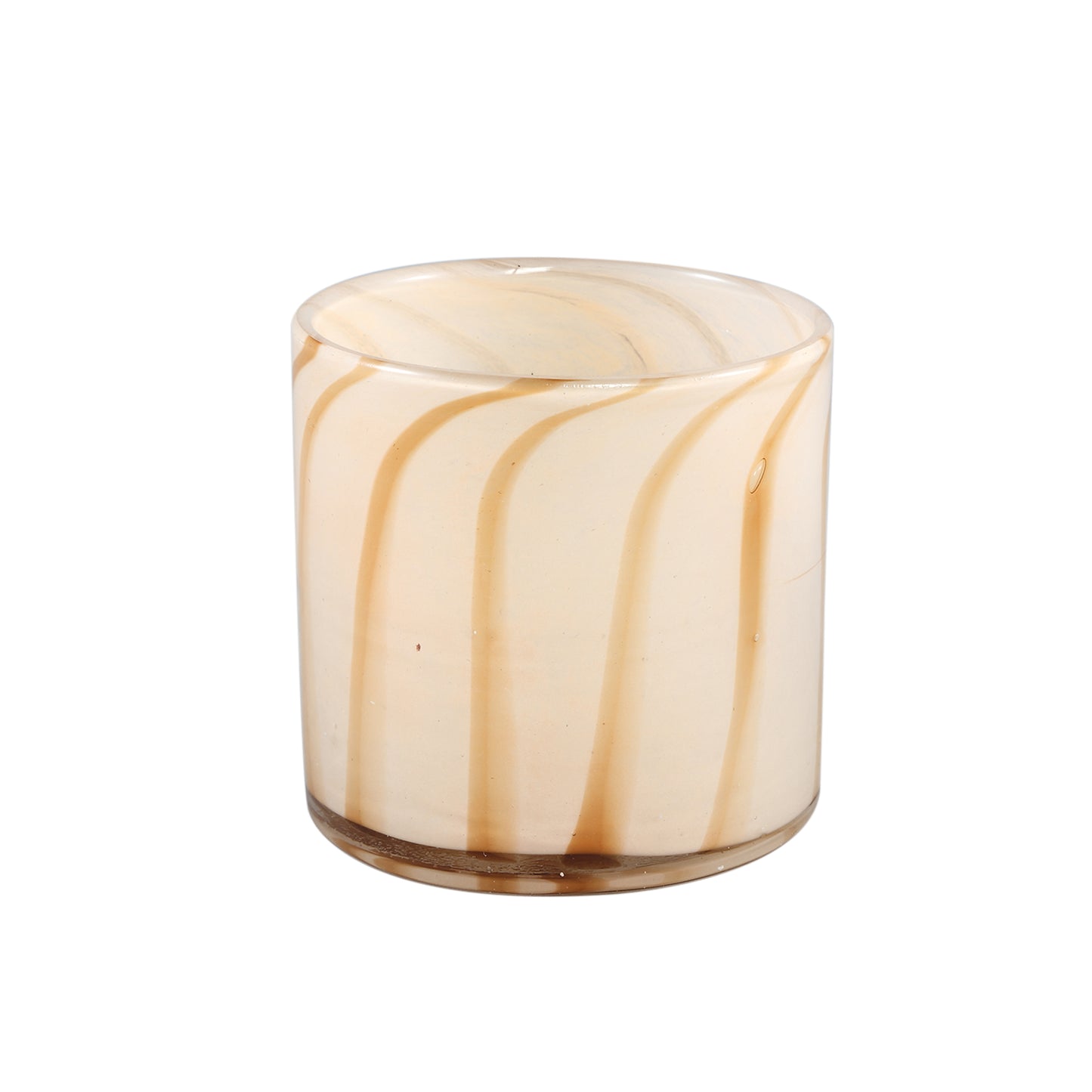Vincy Crème Glazen Windlicht Rond Strepen Set van 4 - 4 Sets 12x12x12 cm