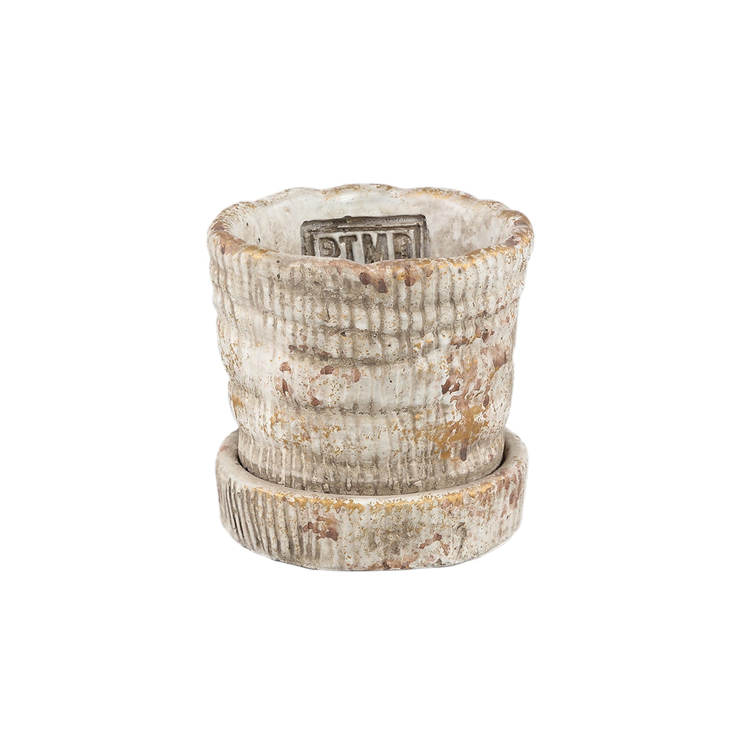 Zahir Crème Cement Pot Met Strepen Rond XS - Set van 12 8x8x8 cm