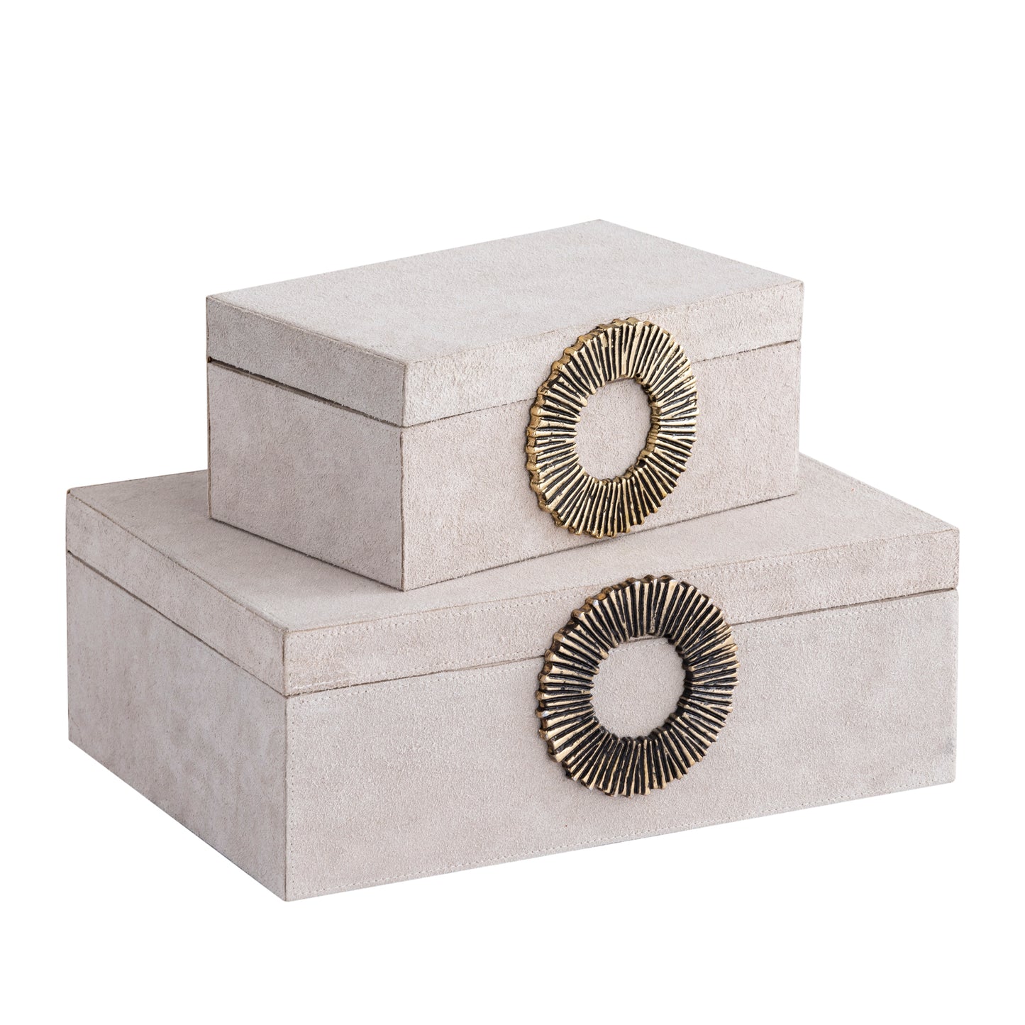 Hazael Beige Suède Opbergbox Set Van 2 Met Gouden Handvat 13x36x25 cm