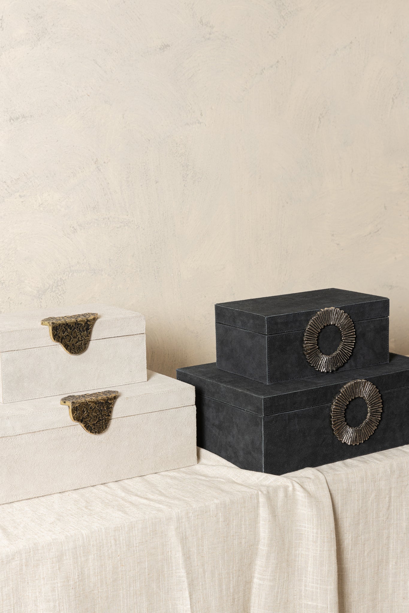 Hazael Beige Suede Box Golden Handle Set Of 2