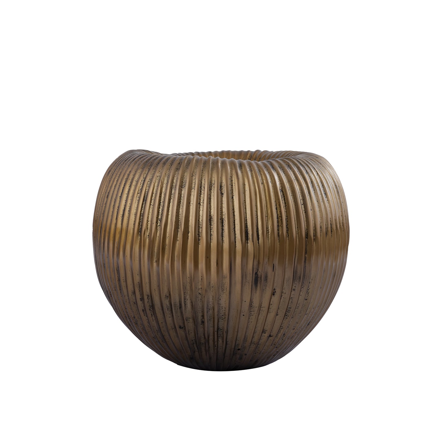 Russel Gouden Aluminium Pot Laag Geribd Klein 30x32x32 cm