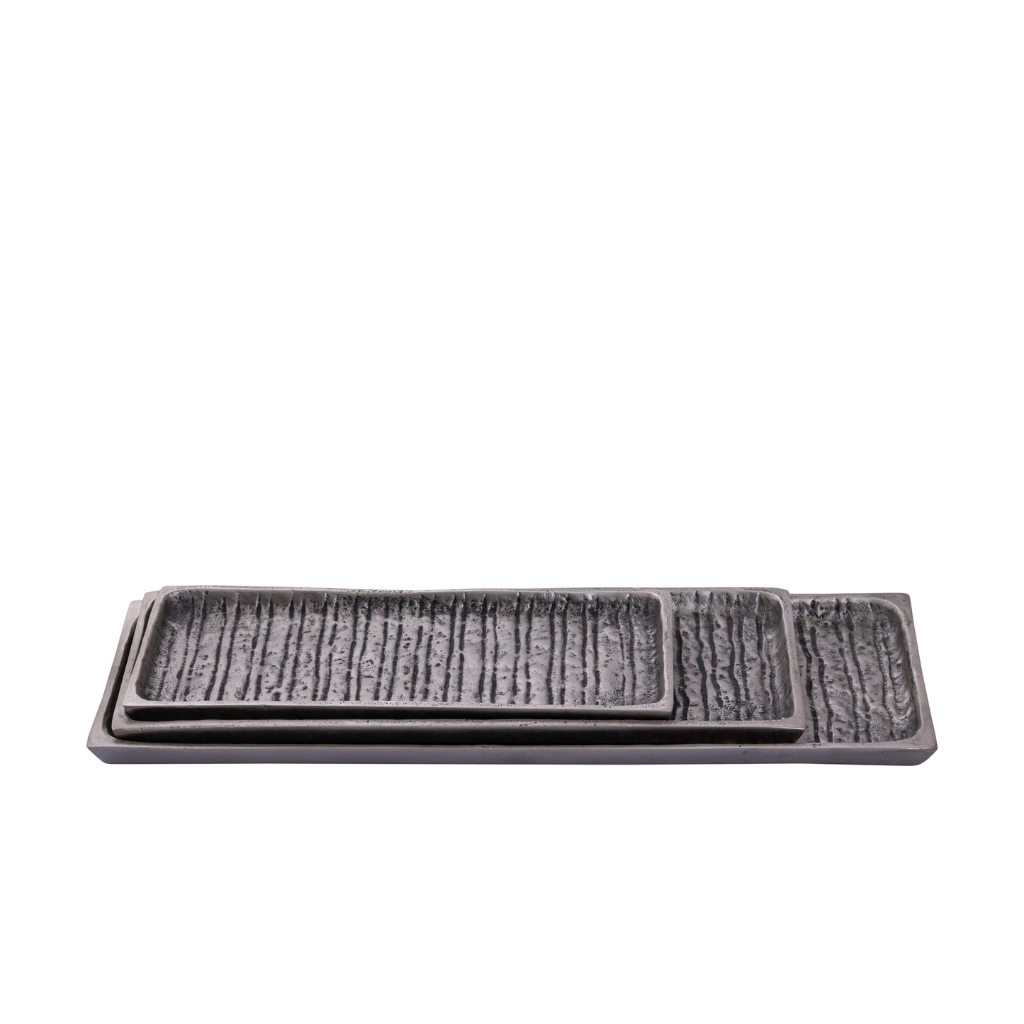 Grail Zilveren Aluminium Dienblad Met Strepen Rechthoek M Set Van 4 2x38.5x13.5 cm