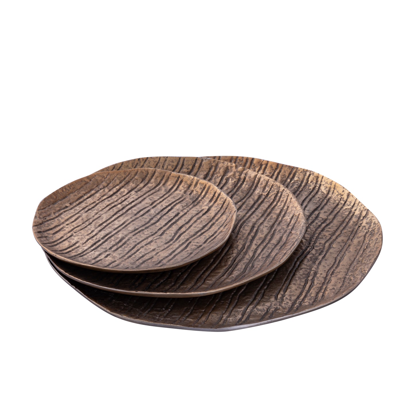 Grail Gouden Aluminium Dienblad Met Strepen Rond Set Van 4 Stuks 2x24.5x24.5 cm