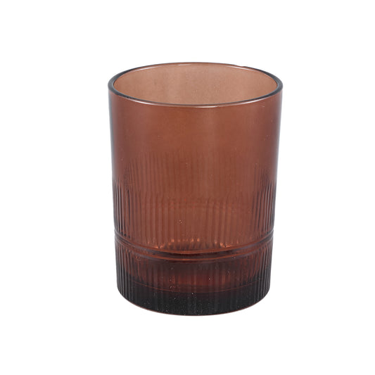 Yousra Koper Glas Windlicht Gekerfd Strepen Set van 4 Stuks - 4 Sets 12.5x10x10 cm