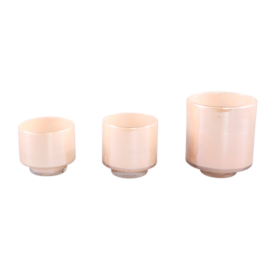 Josiah Beige Glazen Theelicht Op Voet Set Van 6 Stuks 8.5x10x10 cm