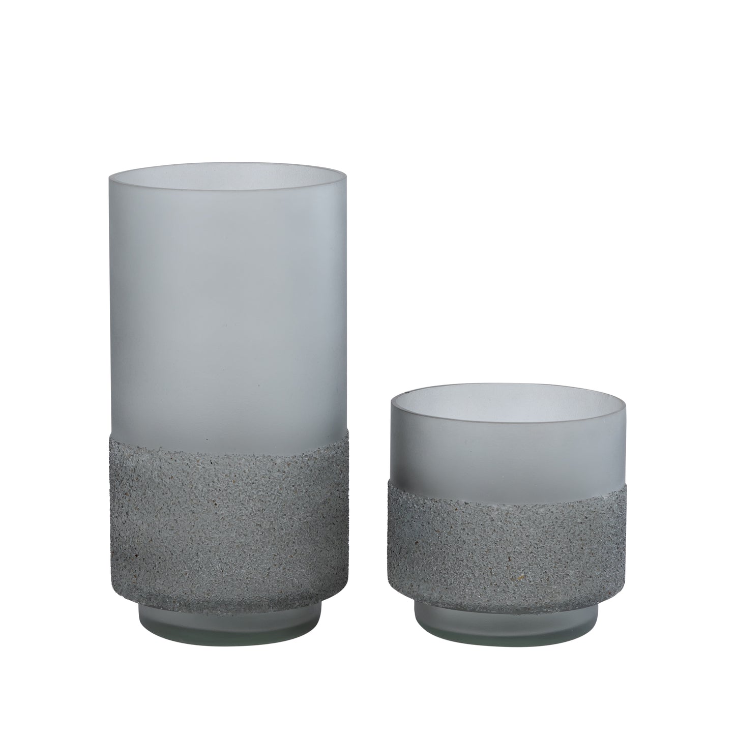 Miral Grijs Glas Rond Windlicht Frosted Bodem Set van 6 Stuks 20x10x10 cm