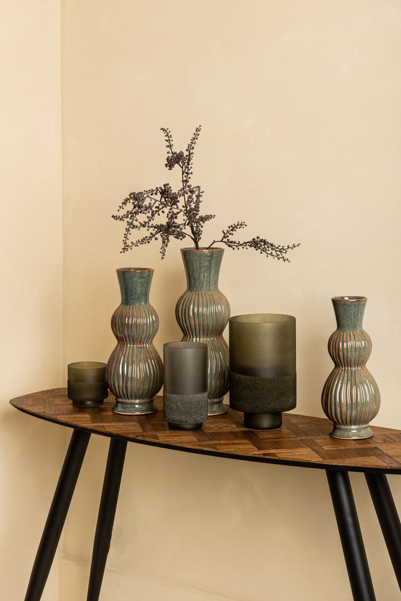 Miral Green Glass Round Stormlight Frosted BottomL