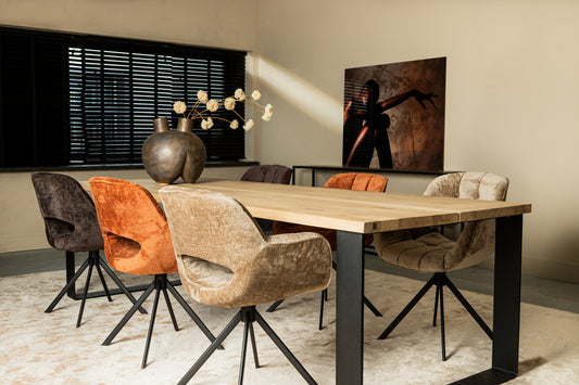 Link Dining Chair Dark Brown Fabric With Metal Legs