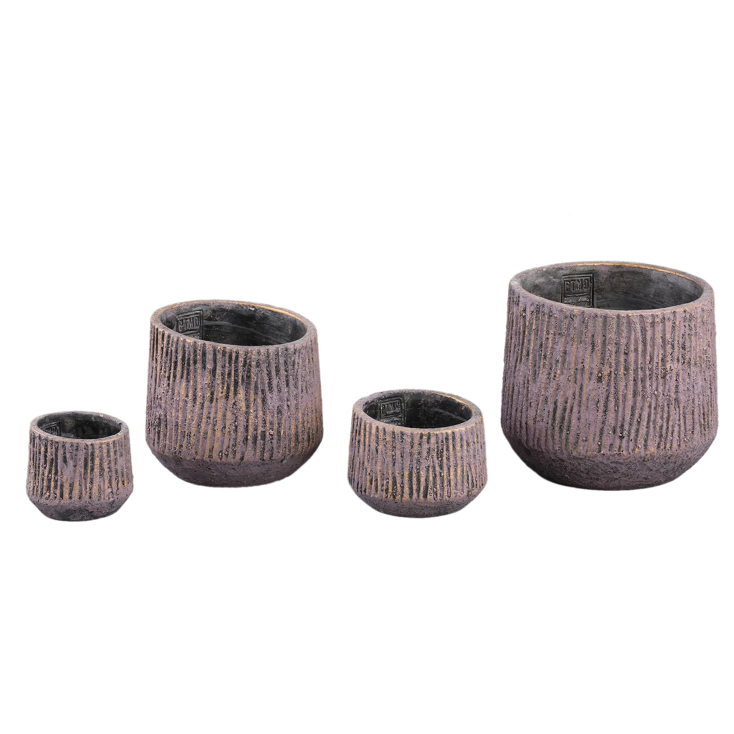 Holden Paarse Cement Pot Rond Goudafwerking Set Van 4 Stuks L 17x21x21 cm