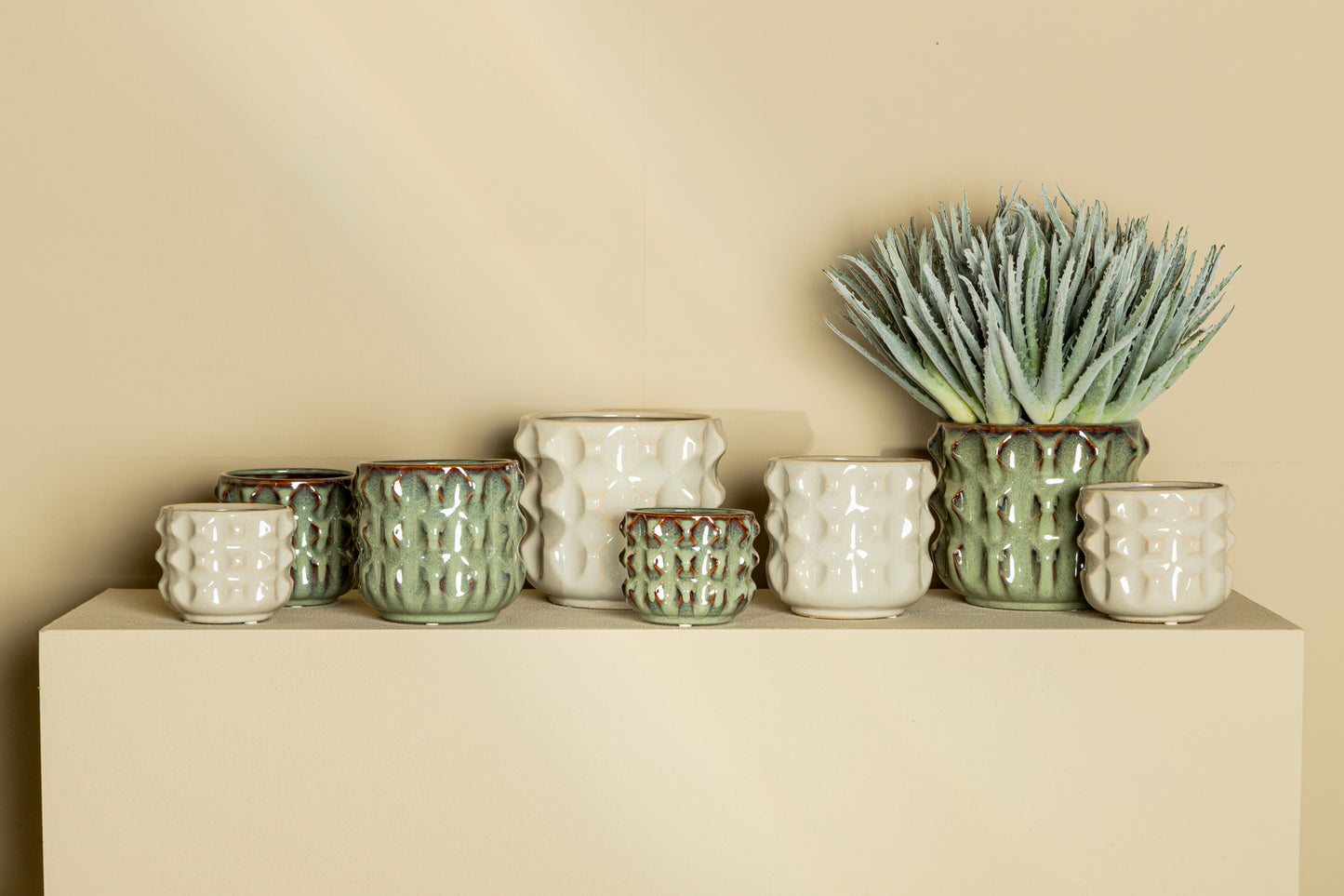 Delany Green Glazed Ceramic Pot 3D Triangle XS