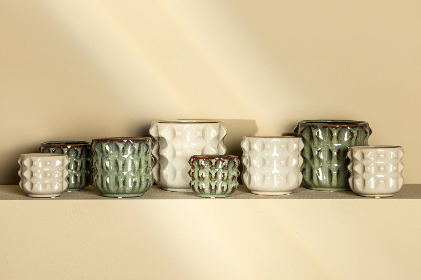 Delany Cream Glazed Ceramic Pot 3D Triangle S