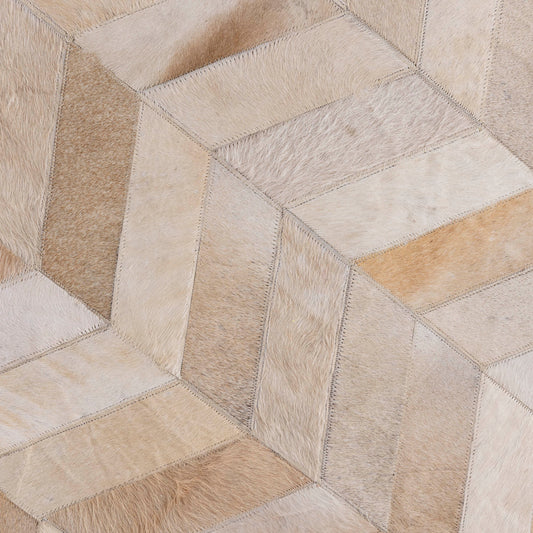 Joanne Beige Cowhair Patchwork Carpet Round L