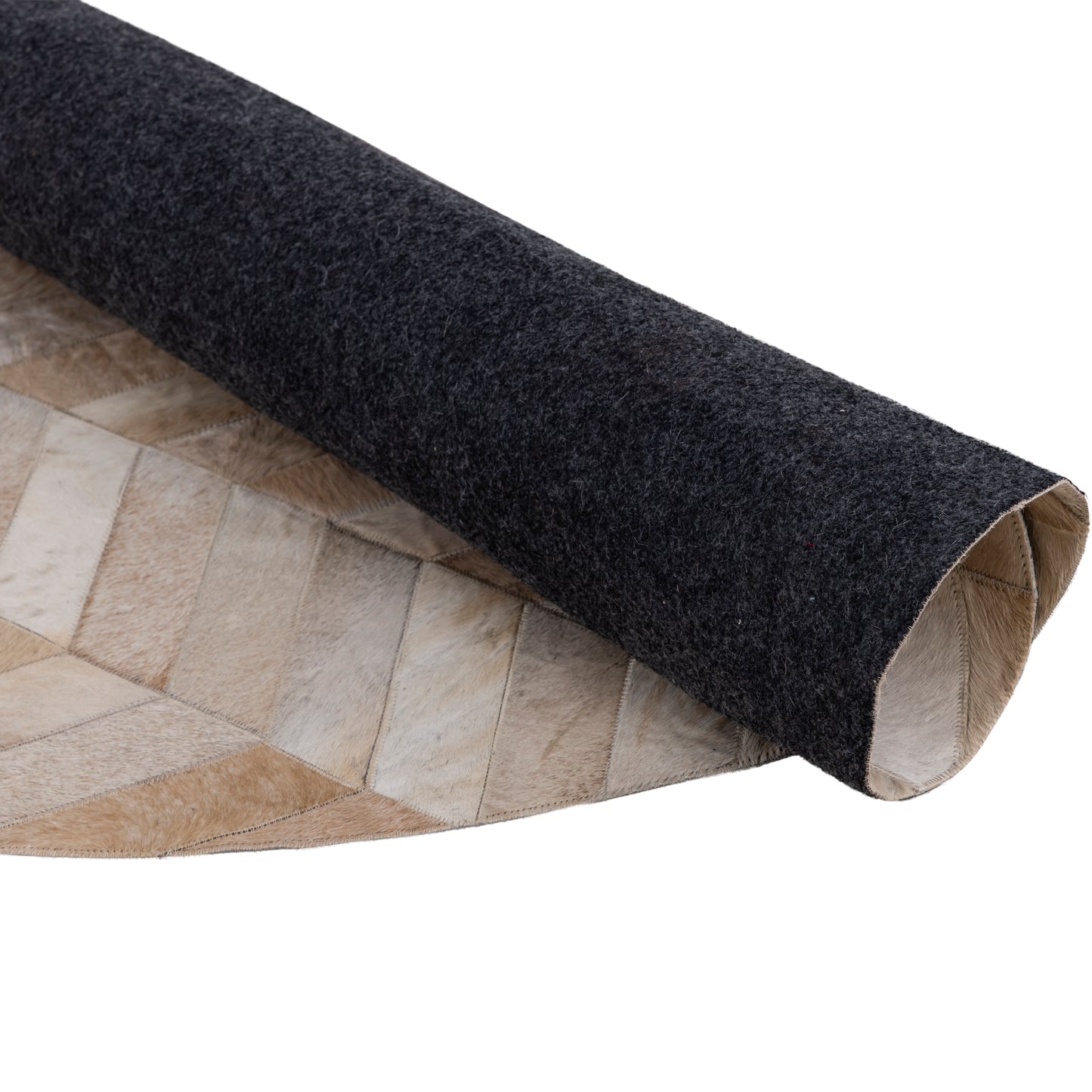 Joanne Beige Cowhair Patchwork Carpet Round L