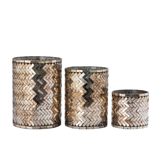 Jihan Koper Glas Rond Stormlight Mozaïek Set van 4 20x14x14 cm