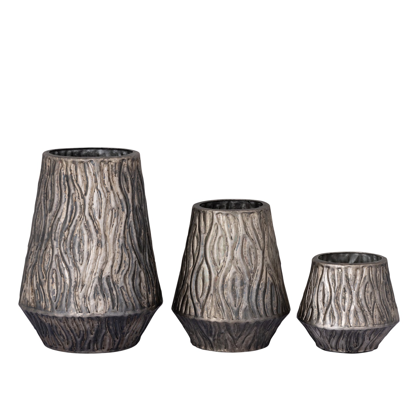 Deandra Zilveren Aluminium Pot Golvend Patroon Rond Laag 38x30x30 cm