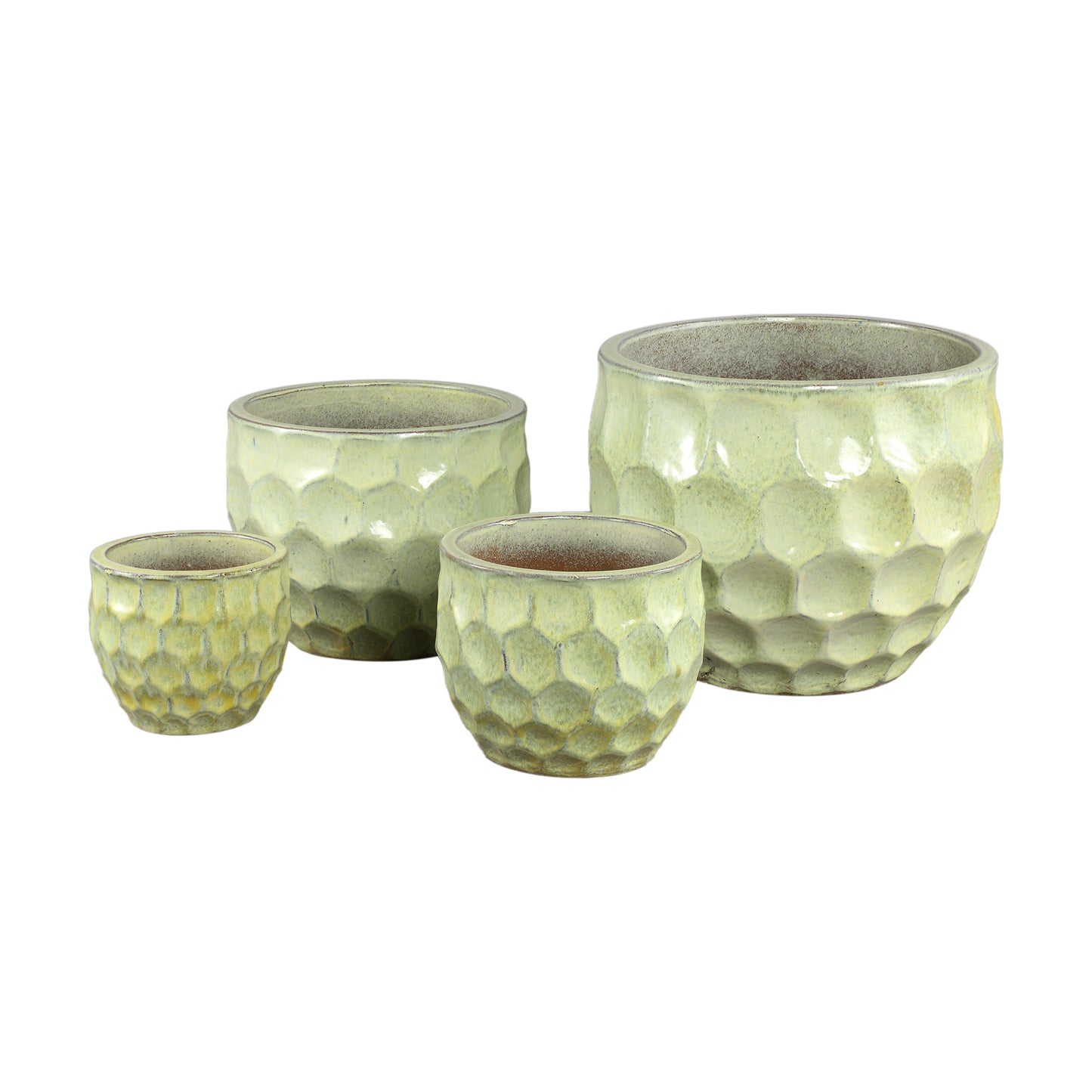 Charlie Gele Keramische Pot Set van 4 met Cirkels 38x46x46 cm