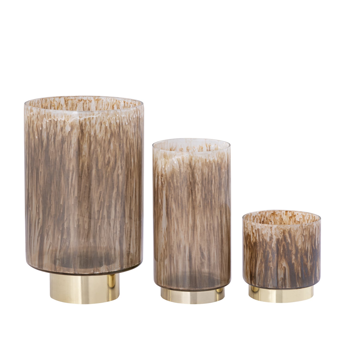 Allie Bruin Glas Windlicht Rond Metaalgoud Set van 2 Stuks 25x15x15 cm