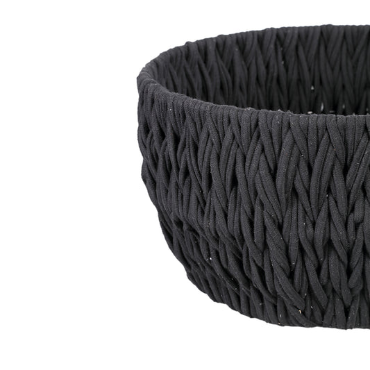 Elliot Zwarte Linnen Touw Mand Rond Set van 2 28x55x55 cm