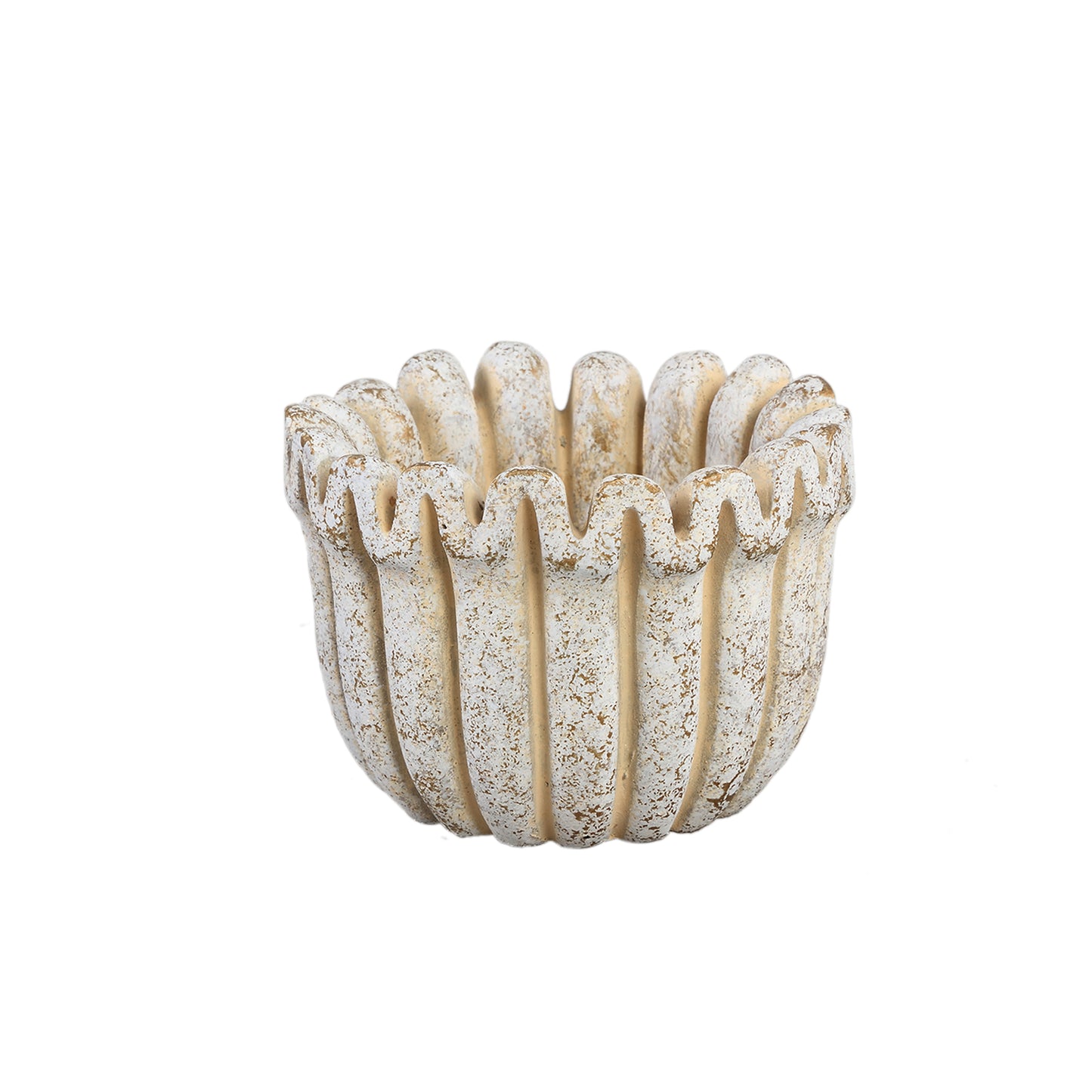 Raffay Crème Cement Pot Rond met Ribbels S - Set van 12 9x12x12 cm