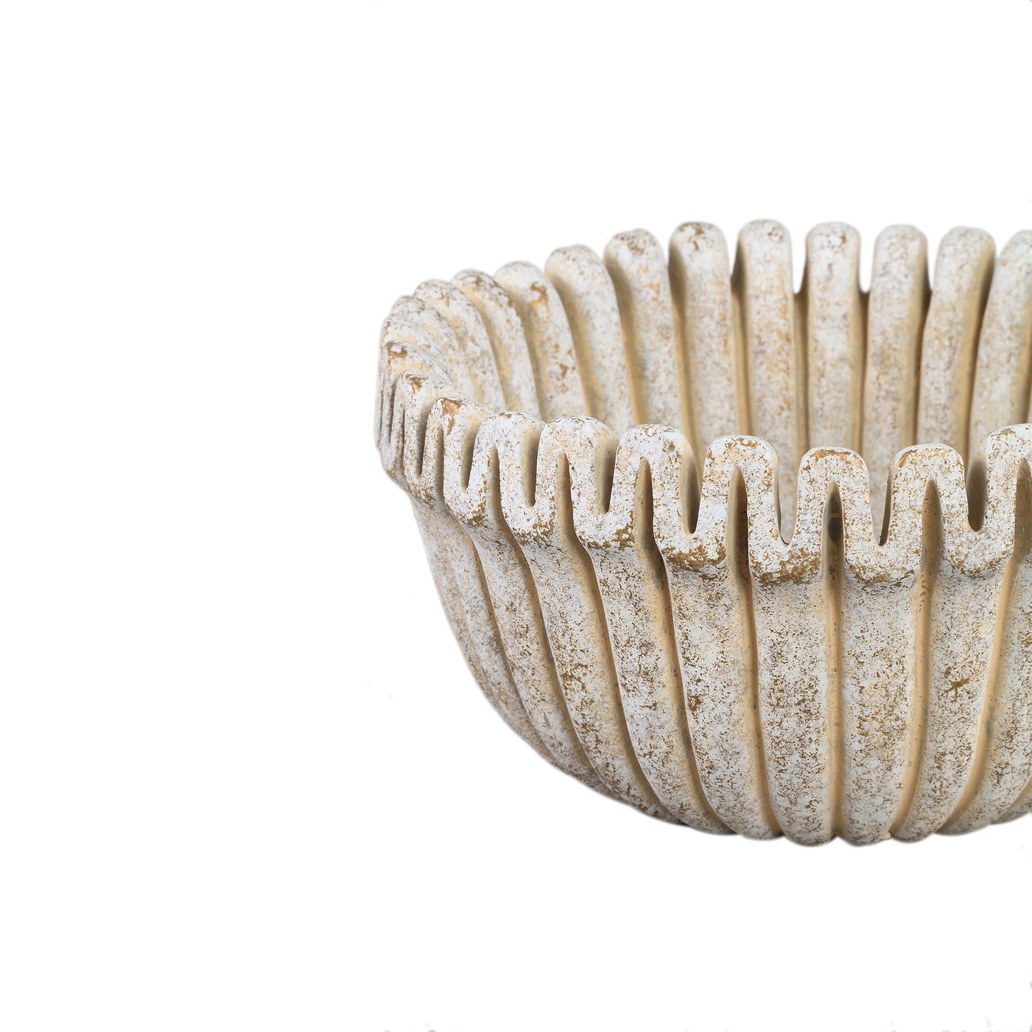 Raffay Crème Cement Pot Rond met Geribde Lijnen - Set van 2 Stuks - 2 Sets 15x30x30 cm