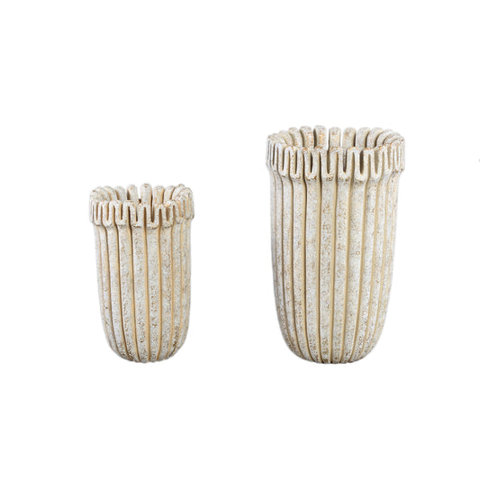 Raffay Cream Cement Round Pot Ribbed Lines High S