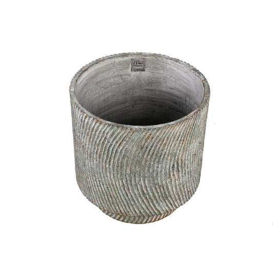 Nigel Grijze Cement Ronde Pot Lijnenpatroon Groot L 40x40x40 cm