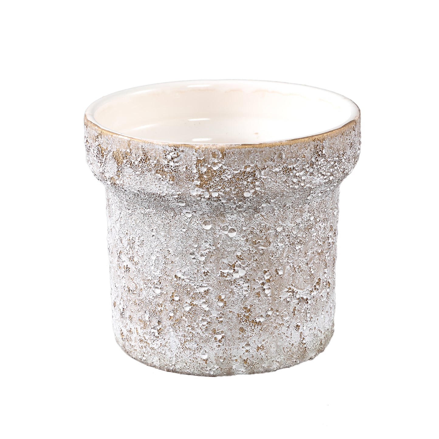 Christe Cream Keramische Pot Rond Rough L - Set van 12 13x15x15 cm