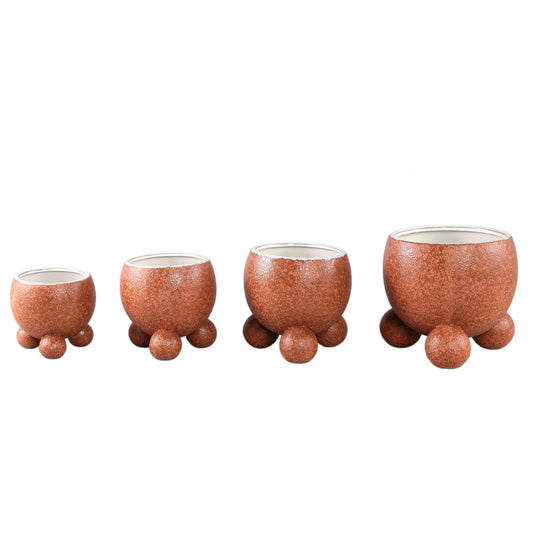 Malinda Oranje Keramische Pot Set van 12 Stuks Rond met Pootjes 12x12.5x12.5 cm