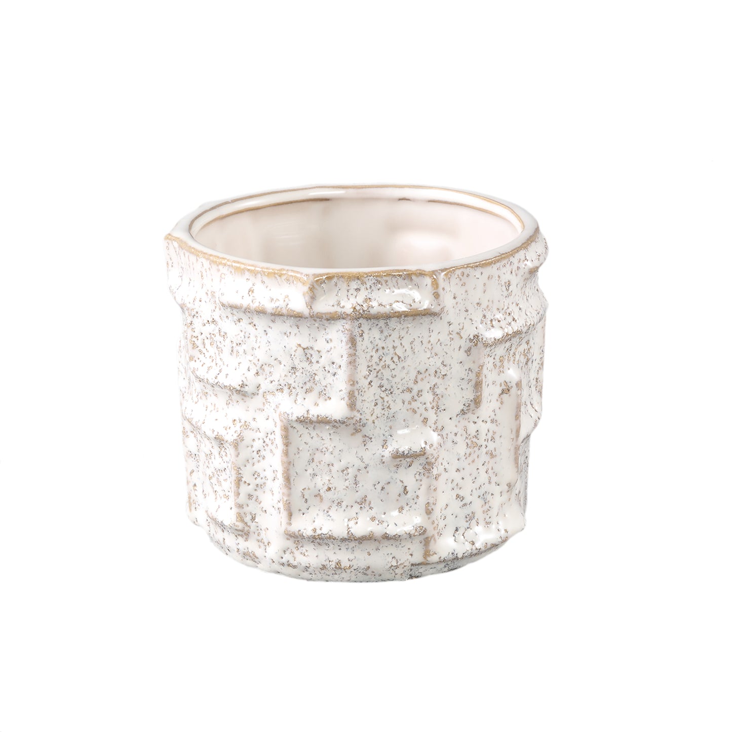 Leni Cream Keramische Pot Rond Met Lijnen M Set Van 6 Stuks - 6 Sets 11.5x13x13 cm