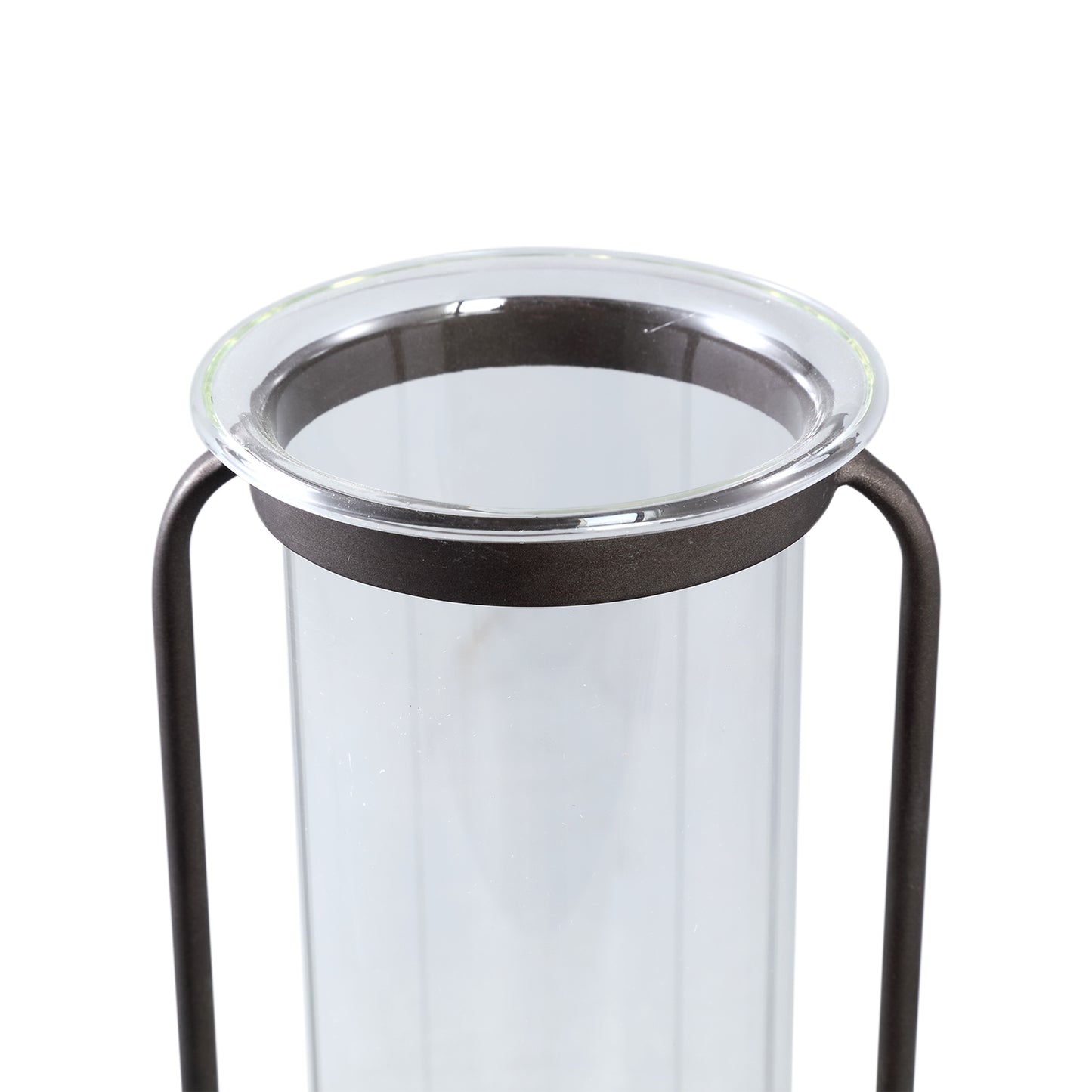 Kirsa Zwarte Ronde Glazen Vaas met Metalen Marmeren Houder Set van 2 - 2 Sets 33.5x12x10.5 cm
