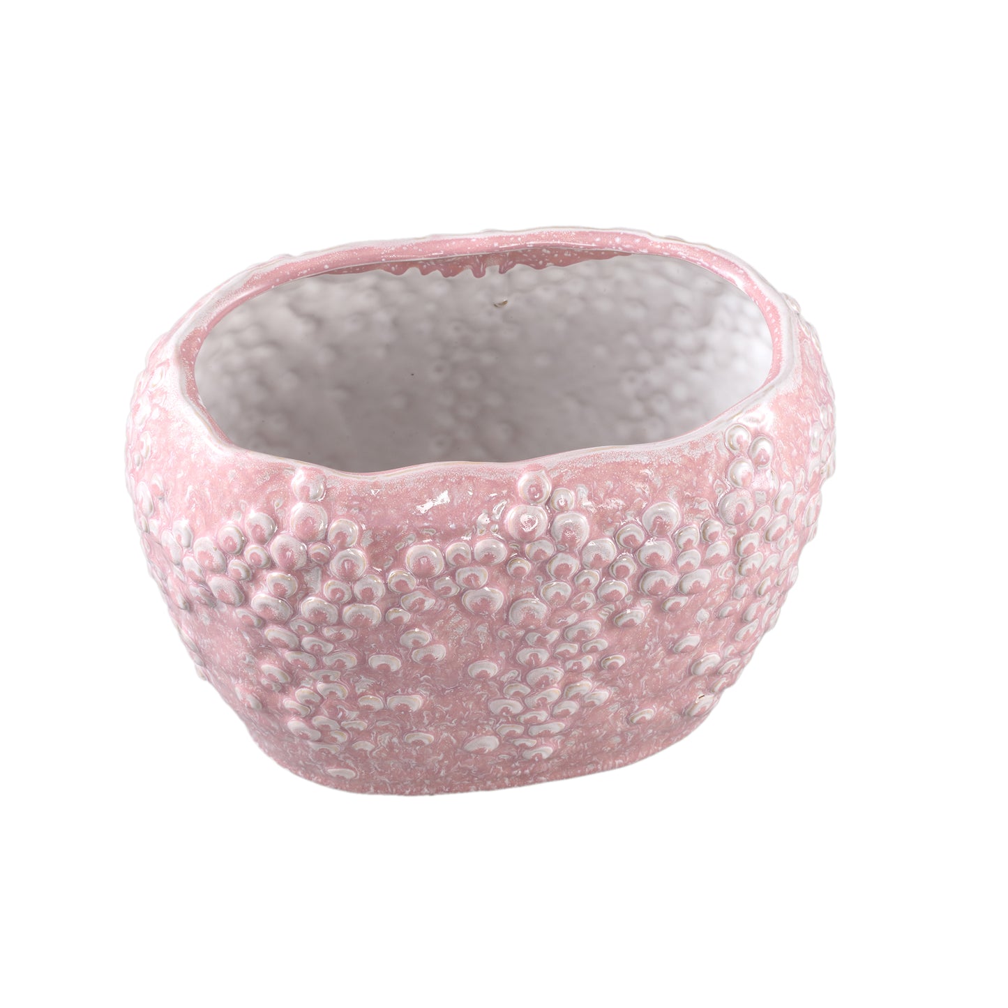 Avis Roze Keramische Pot Ovaal Schubben Set Van 4 Stuks - 4 Sets 20.5x28x18 cm