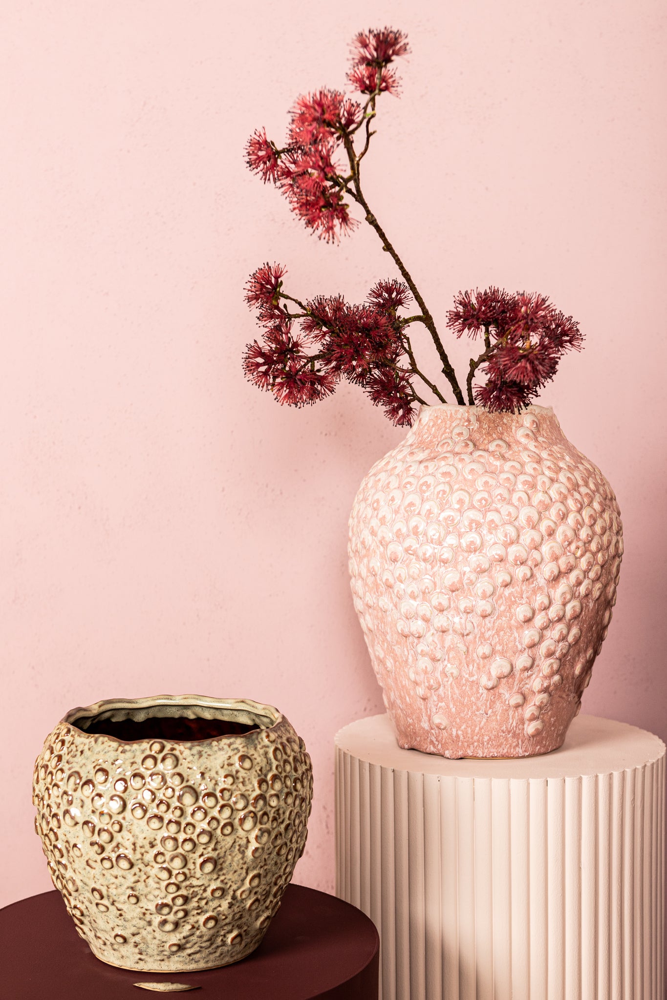 Avis PInk Ceramic Pot Round Shaped Scales High L